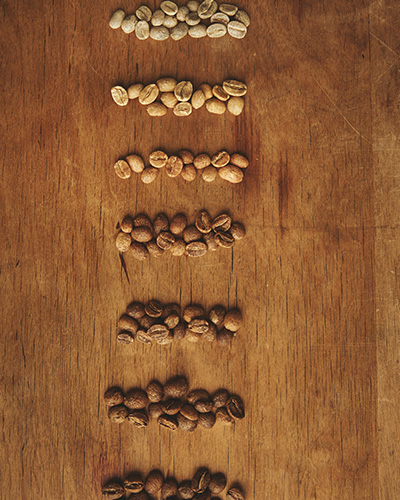 Coffee Beans from Green to Roasted